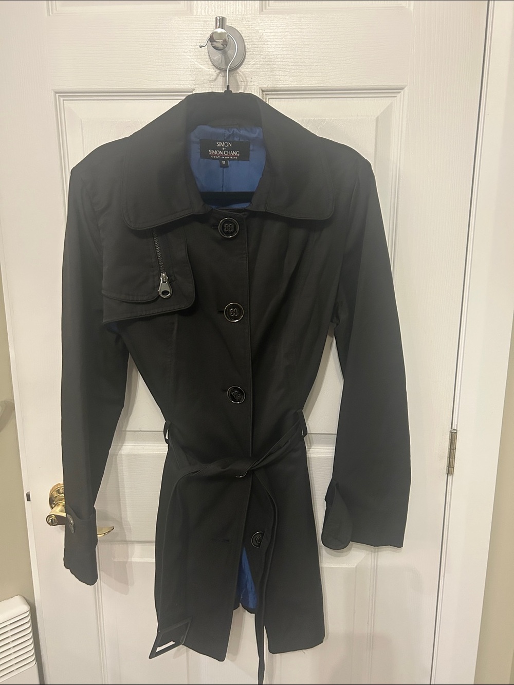 Simon Chang Black Trench Coat with Belt
